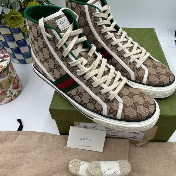 Men's Gucci tennis 1977 high top sneakers size 12.5 made in Italy - Picture 5 of 10